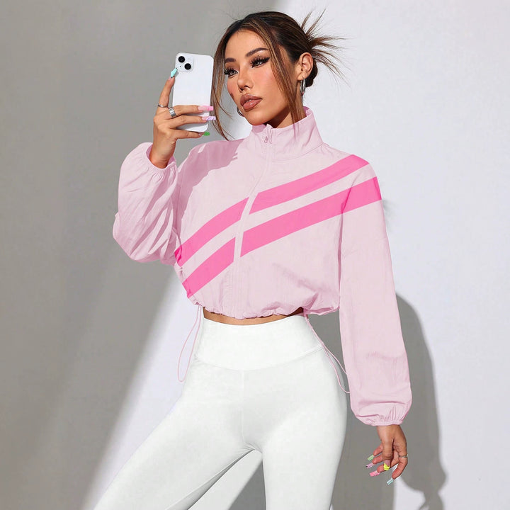 Women's Cropped Windbreaker with Stand-up Collar, Zipper and Drawstring Waist Amarae