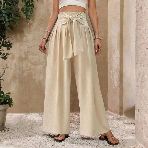 Pantalons palazzo pour femmes avec taille haute et détails de nouage