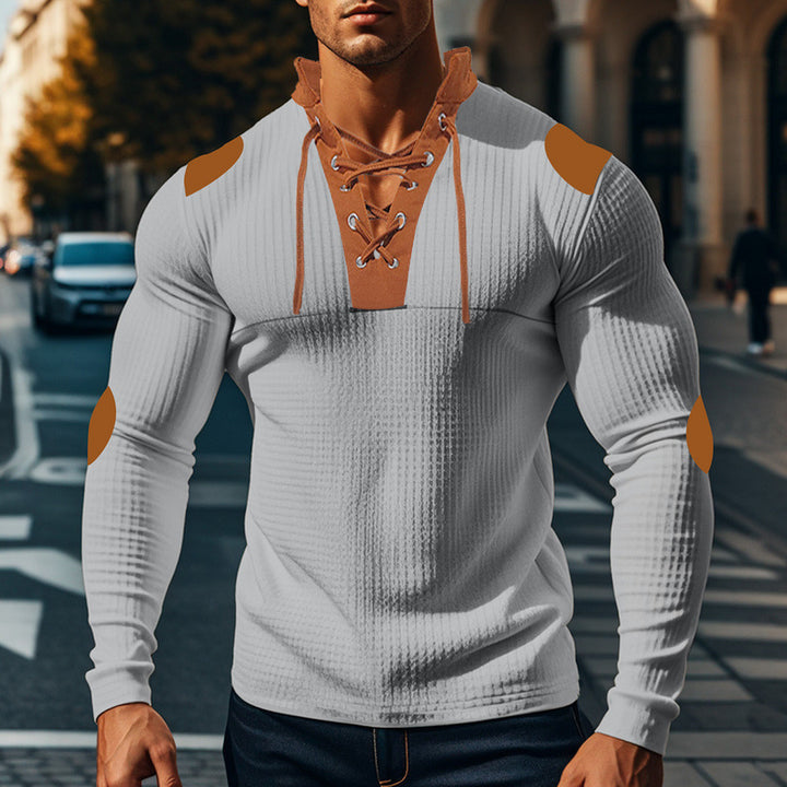 Men's long-sleeve Henley shirt with decorative lacing design Lune London