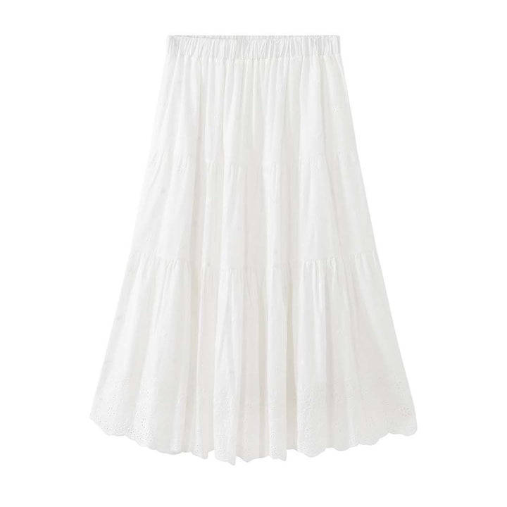 Ladies Long Tiered Ruffle Skirt made of Cotton Embroidery with Lace Edge Amarae
