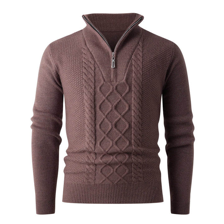 Men's Elegant Knit Sweater with High Collar and Zip Lune London