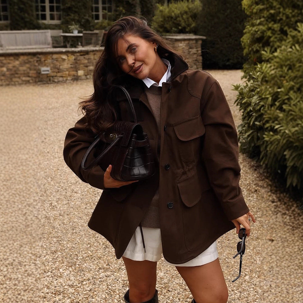 Women's Oversize Field Jacket with flap pockets and waist draw Amarae