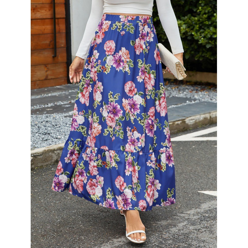 Women Floral Ruffled Maxi Skirt Lune London