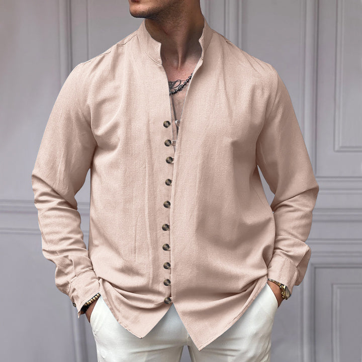 Men's long sleeve shirt with high collar and fashionable button details Lune London