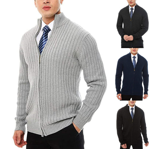 Men's knit jacket with modern zip closure details and a fine ribbed pattern Amarae