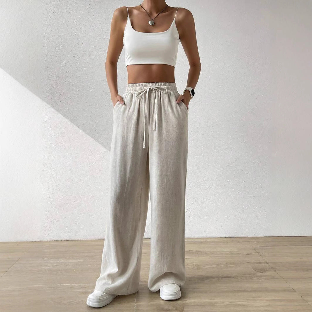 Casual linen pants for women with elastic waist and side pockets Lune London