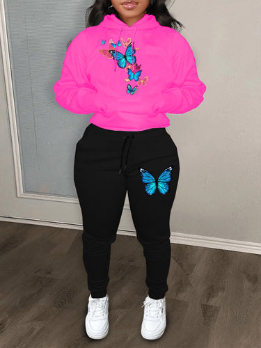 Hooded sweatshirt and jogging pants set for women with colorful butterfly pattern Amarae