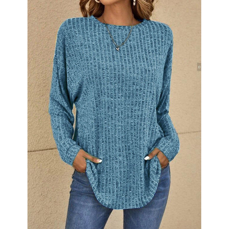 Women's Oversized Structured Knit Sweater with Round Neck and Pockets Amarae