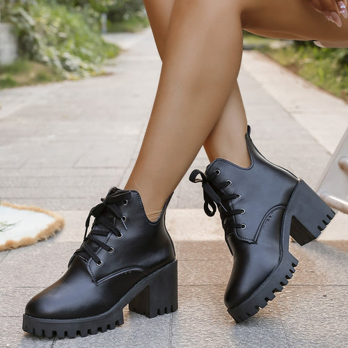 Lace-up ankle boots for women with a sturdy block heel and a non-slip sole Amarae