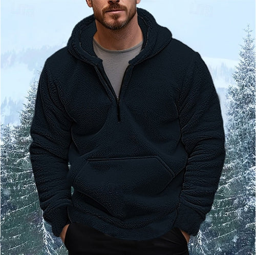Men's Cozy Fleece Hooded Sweatshirt with Mid-Length Zip Amarae