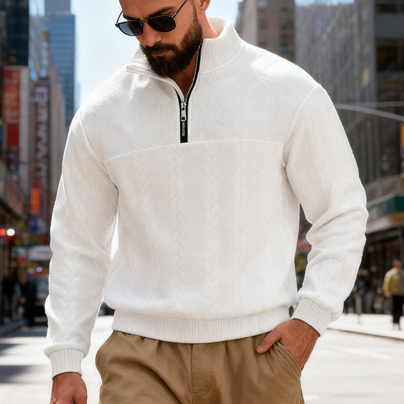 Fleece pullover for men with half-zip and textured pattern Lune London
