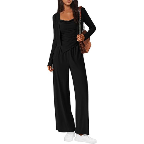 Women Comfortable Jumpsuit with Sleeveless Blouse and Open Cardigan Amarae