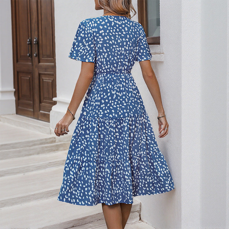 Layered V-neck dress for women with belt Lune London