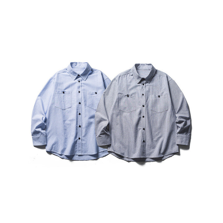 Men's Oversized Shirt in Worker Style with Pinstripes and Chest Pockets Amarae