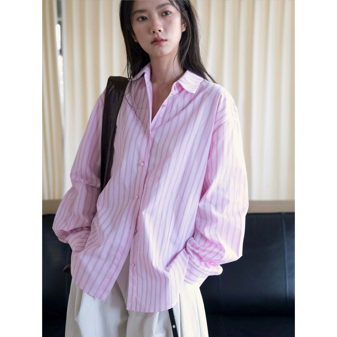 Women's Oversized Shirt Blouse made of Cotton Poplin with Fine Stripes Amarae