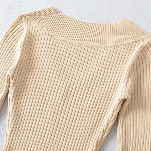 Women's Tailored Ribbed Knit Sweater with V-Neck and Shaping Structure Amarae