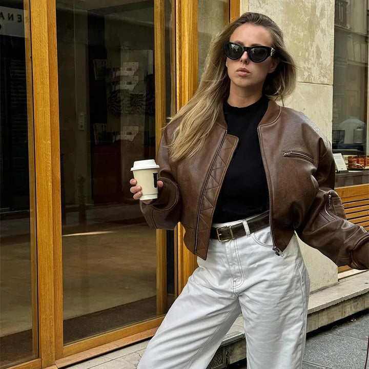 Casual bomber jacket for women in high-quality faux leather Lune London