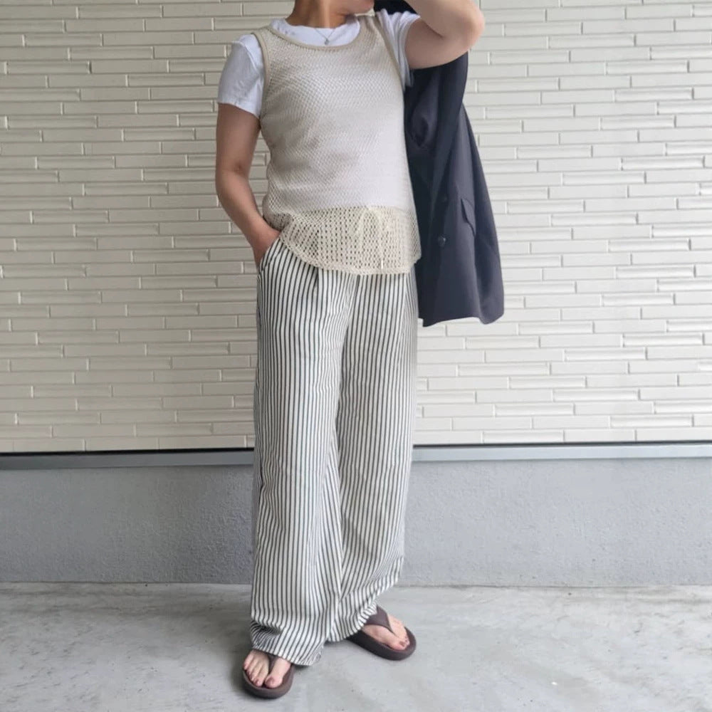 Women Wide Striped Palazzo Pants with High Waist and Flowing Viscose Quality Amarae