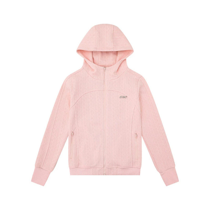 Women's hooded cardigan with cable knit pattern, full zip and side pockets Amarae