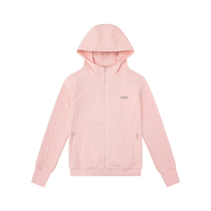Women's hooded cardigan with cable knit pattern, full zip and side pockets Amarae