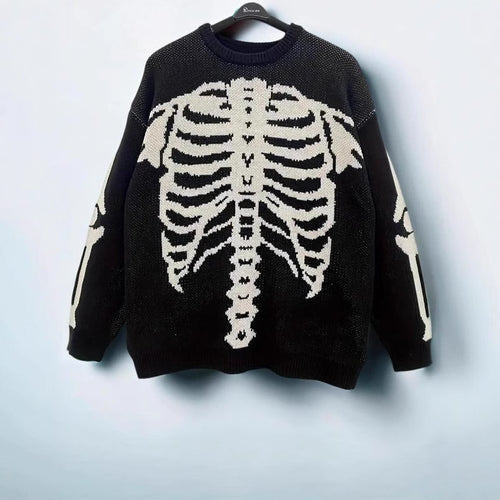 Ladies Oversized Sweater with Chic Skeleton Print and Style