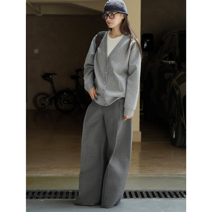 Women's Short-Cut Boxy Cardigan made of French Terry with Deep V-Neck Dress