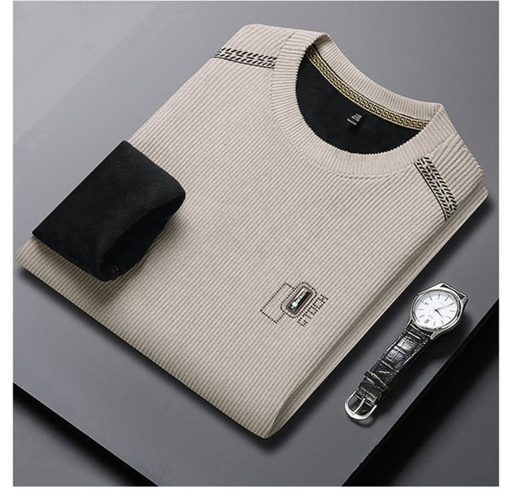 Modern pullover for men with round neck, featuring ribbed structure and stylish contrasting collar Lune London