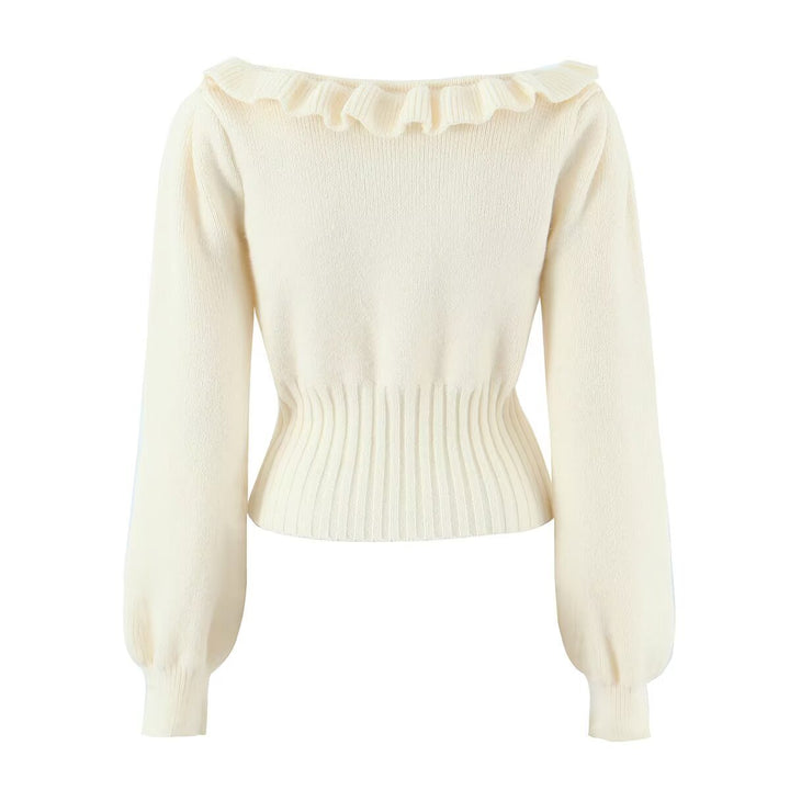 Elegant knit sweater for ladies with ruffle details and drawstring Lune London