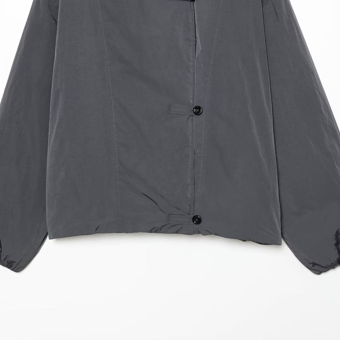 Women's Lightweight Cropped Nylon Jacket with High Funnel Neck, Oversized Cut, and Elastic Cuffs Amarae
