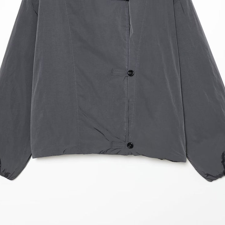 Women's Lightweight Cropped Nylon Jacket with High Funnel Neck, Oversized Cut, and Elastic Cuffs Amarae