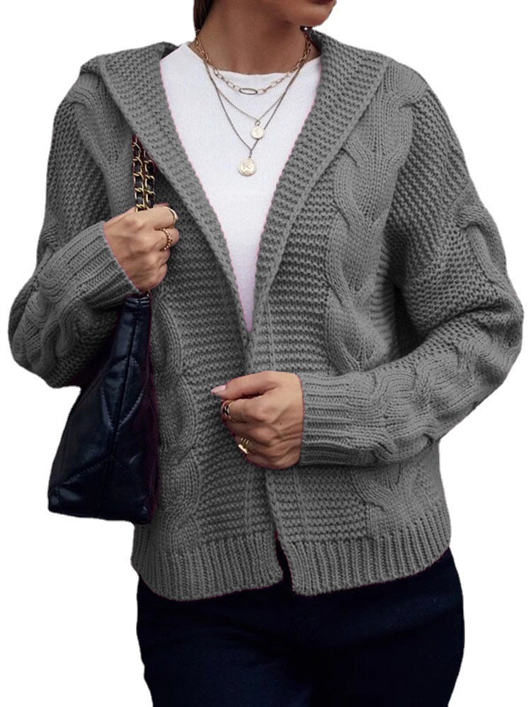 Women's knitted jacket with hood and decorative cable pattern Lune London