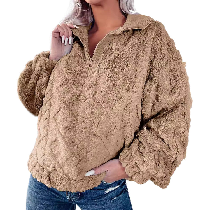 Ladies Soft Fleece Sweater with High Collar and Zipper Lune London