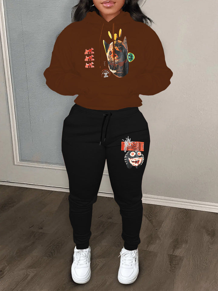 Urban hoodie and jogging set for women with artistic print Lune London