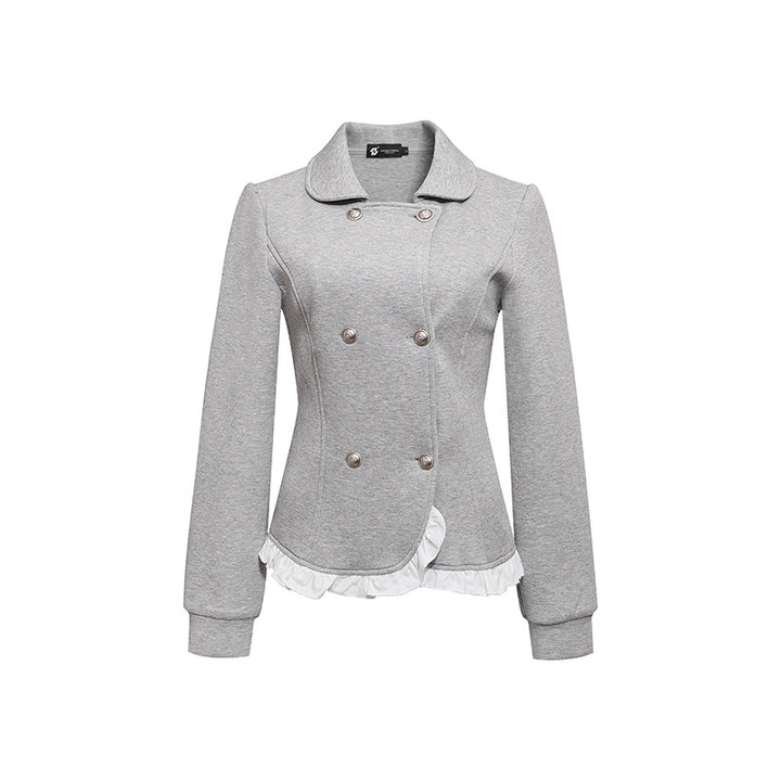 Ladies Tailored Sweat Jacket in Peplum Style with Double Row and Ruffle Trim Amarae