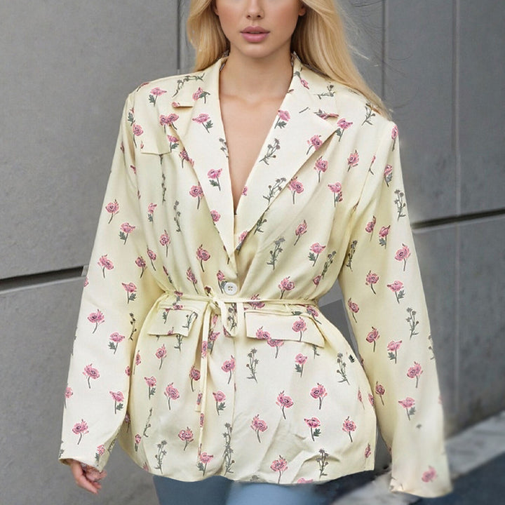 Ladies Tailored Wrap Blazer with Shoulder Pads and Tying Belt Amarae