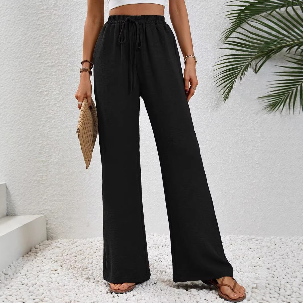 Women's Light Palazzo Pants with Elastic Waistband, Drawstring, and Side Pockets Amarae