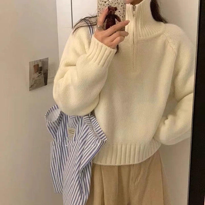 Pull en tricot pour femmes avec fermeture éclair et col haut Chic & Stil
