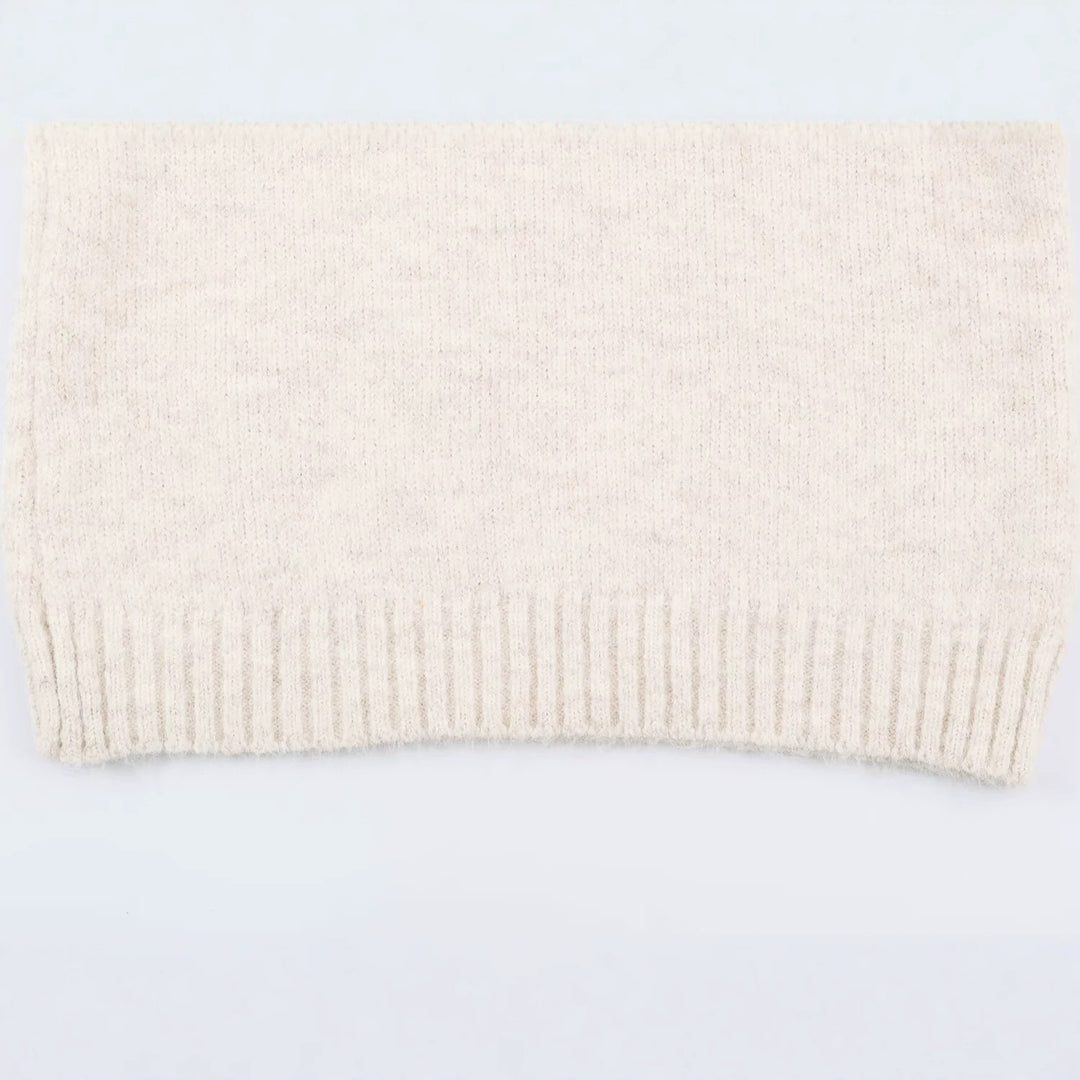 Women's Oversized Knit Sweater with High Ribbed Collar, Button Detail and V-Neck Amarae