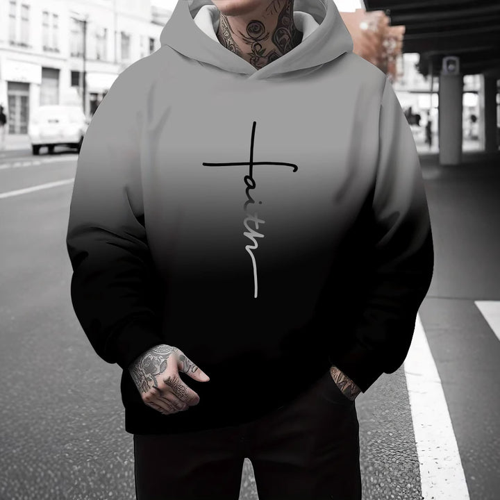 Men's hoodie with a subtle gradient of colors and an inspiring inscription Amarae