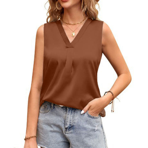 Women's Silky V-Neck Blouse Top Amarae