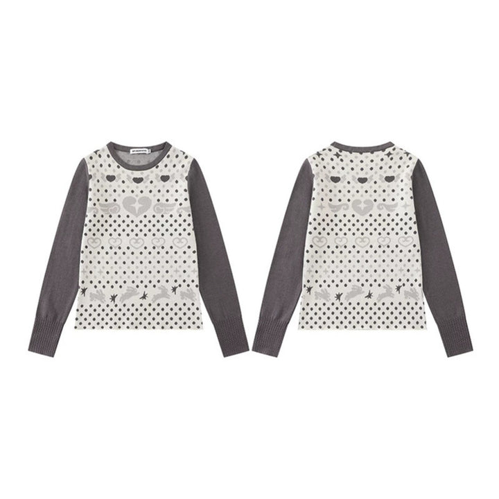 Ladies fine knit pullover with jacquard motif, round neckline and contrast sleeves Amarae