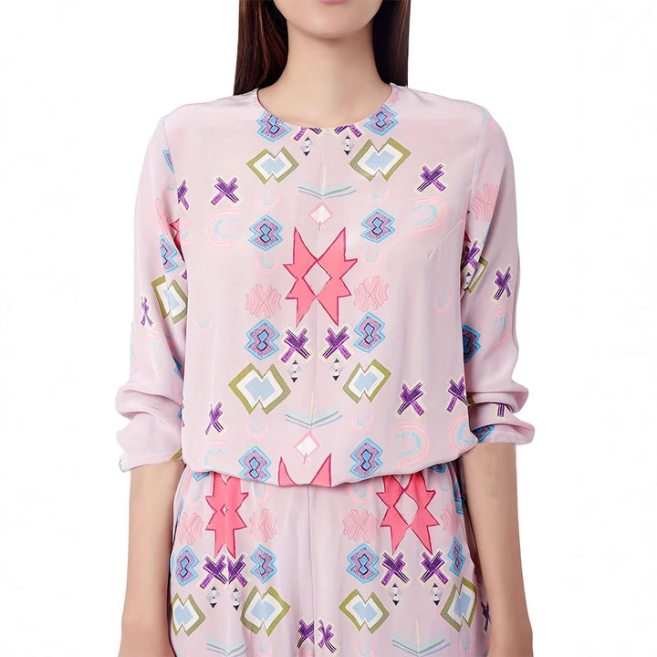 Women's loungewear set with colorful geometric patterns and an elastic waistband Lune London