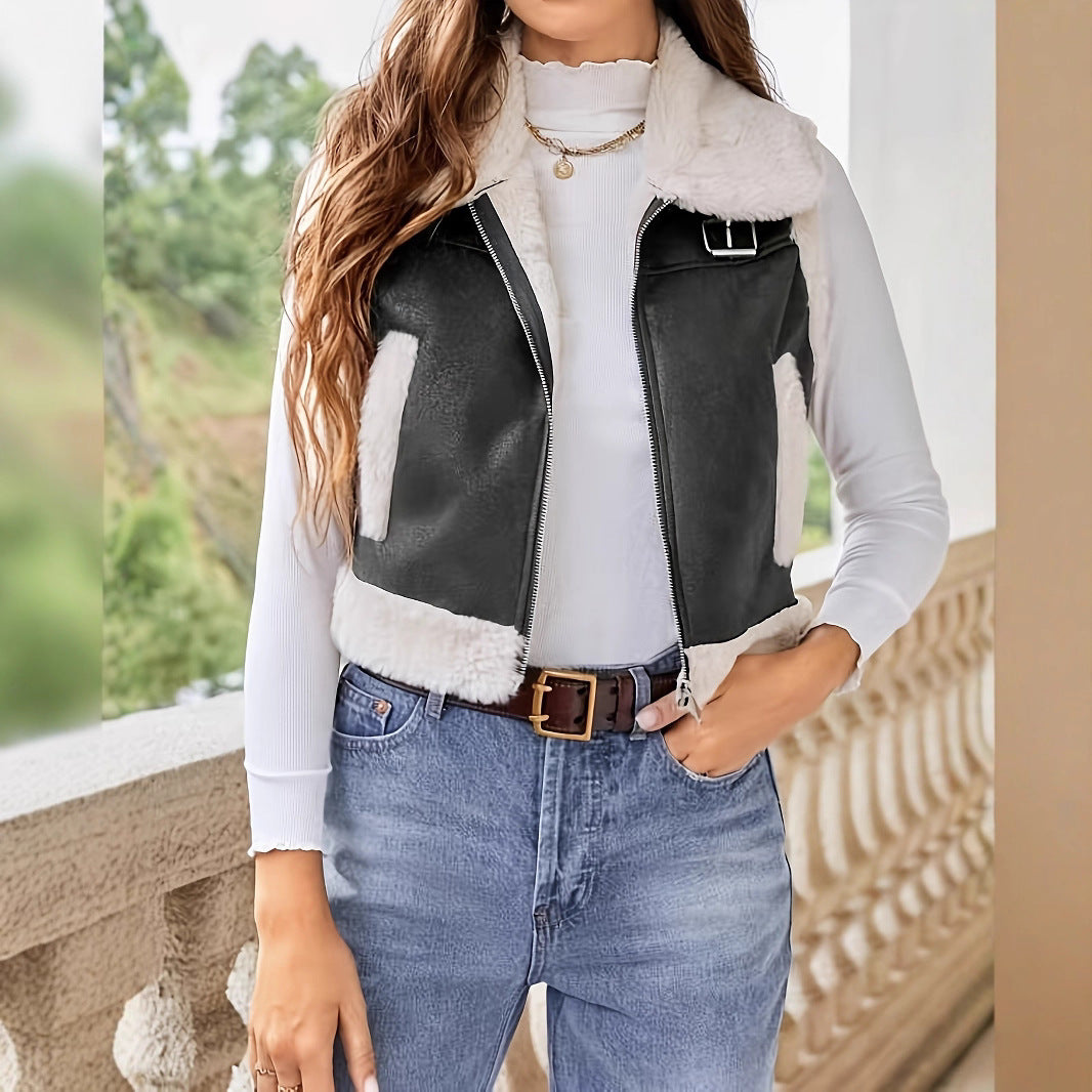 Ladies elegant padded gilet with faux fur collar Lune London