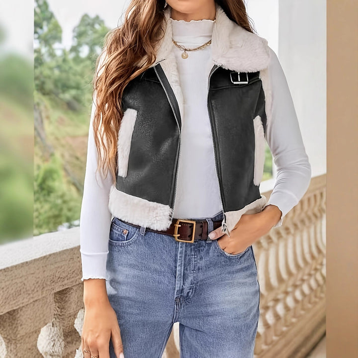 Ladies elegant padded gilet with faux fur collar Lune London
