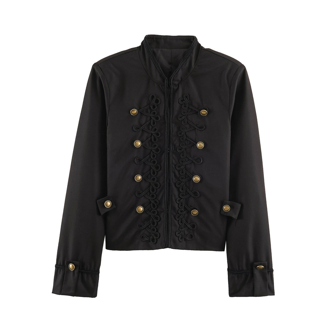 Women's Cropped Jacket in Sailor-Military Mix with Decorative Cords and Brass Buttons Amarae