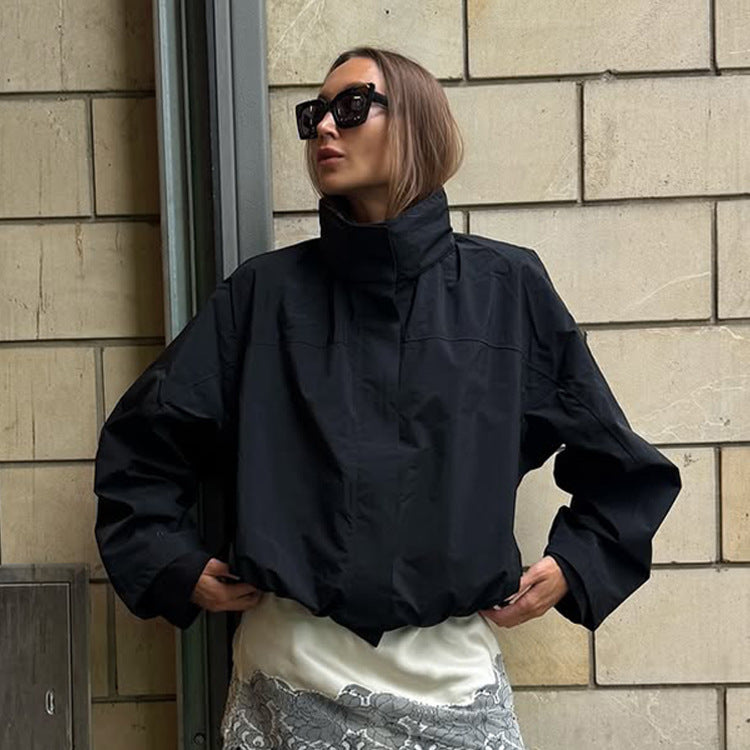 Women's Cropped Wind Jacket with high-closing stand-up collar and boxy silhouette Amarae