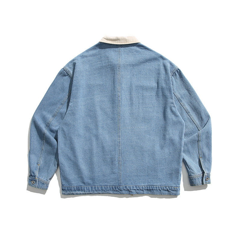 Unisex Boxy Jeans Jacket with Cord Collar, Snap Button Placket and Side Pockets Amarae