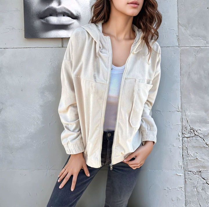 Light cord jacket for women with practical pockets Lune London