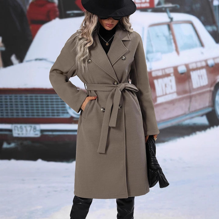 Ladies Elegant wool coat with double-breasted buttoning and practical tie belt Amarae