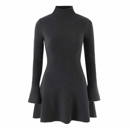 Elegant sweater dress for ladies with high collar and flared sleeves Amarae